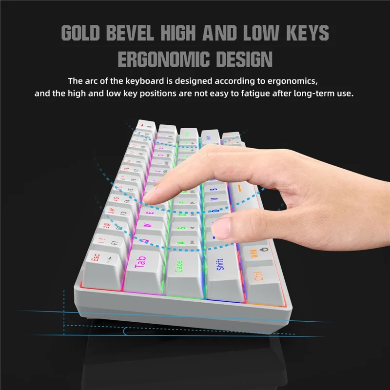 HXSJ V900 Wired 61 Keys Colorful Backlit Computer Laptop Home Office Gaming Blue Switch Mechanical Keyboard - White