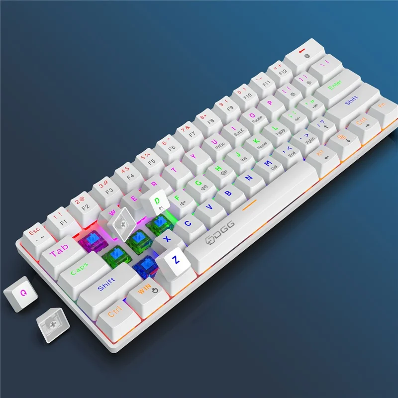 HXSJ V900 Wired 61 Keys Colorful Backlit Computer Laptop Home Office Gaming Blue Switch Mechanical Keyboard - White