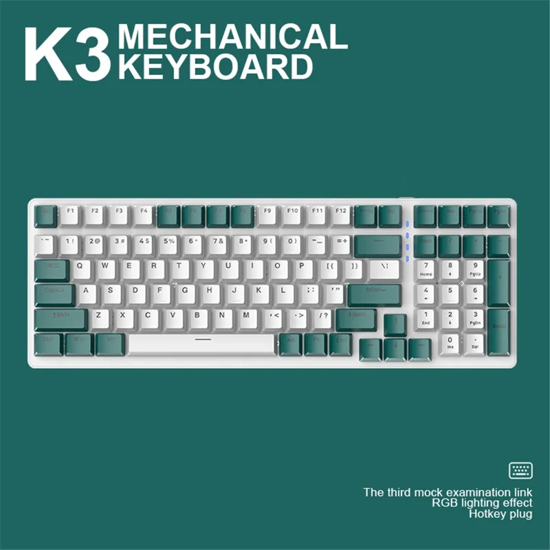 FREE WOLF K3 Mechanical Keyboard 100-Key Gaming Keyboard with Colorful Light Effects for Office Home Computers Laptops - Green/Blue Switch
