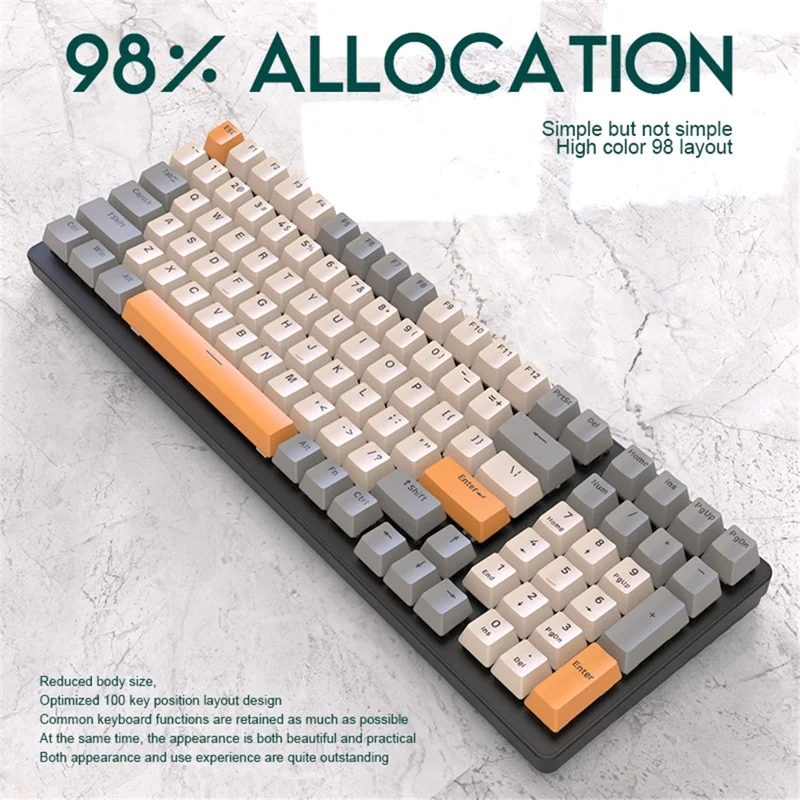FREE WOLF K3 Mekaniskt tangentbord 100-tangenters gamingtangentbord med färgglada ljuseffekter för kontor, hem, datorer och bärbara datorer - Svart Gul/Röd brytare
