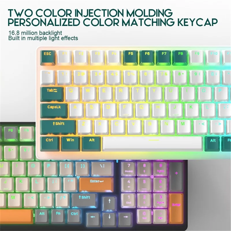 FREE WOLF K3 Mechanical Keyboard 100-Key Gaming Keyboard with Colorful Light Effects for Office Home Computers Laptops - White