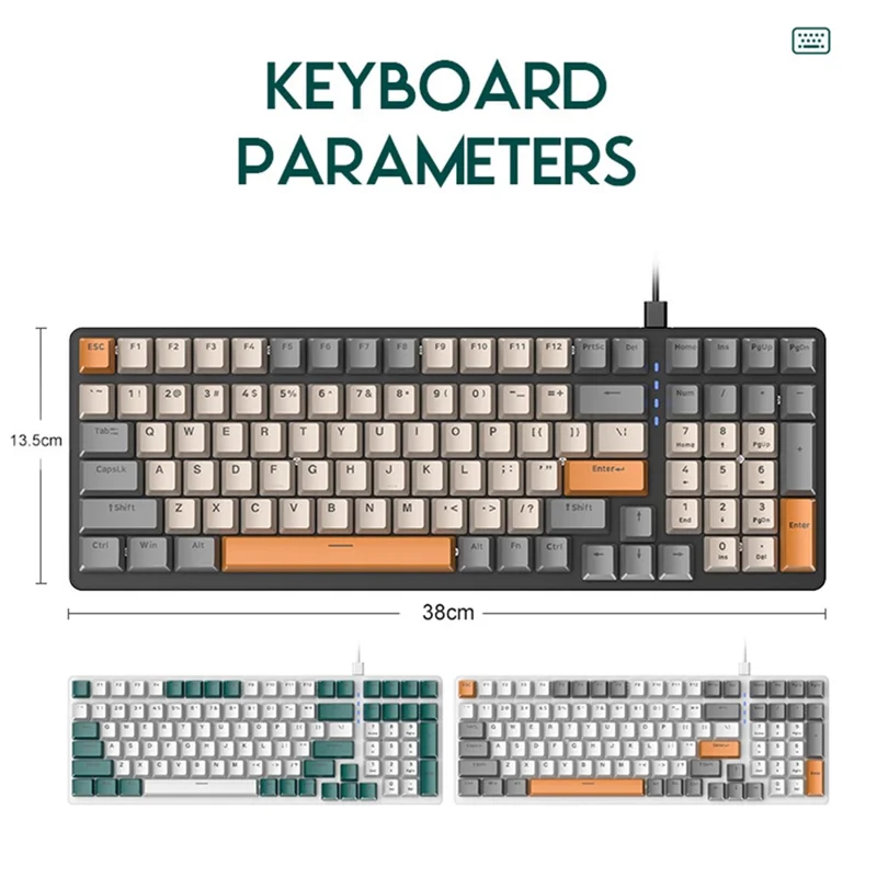 FREE WOLF K3 Mechanical Keyboard 100-Key Gaming Keyboard with Colorful Light Effects for Office Home Computers Laptops - White