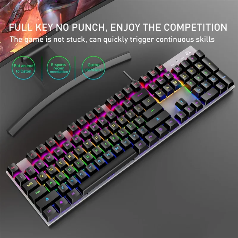 FREE WOLF K1 104 Keys Full Size Mechanical Gaming Keyboard RGB Backlit USB Keyboard for PC Gamer Laptop - Blue Switch