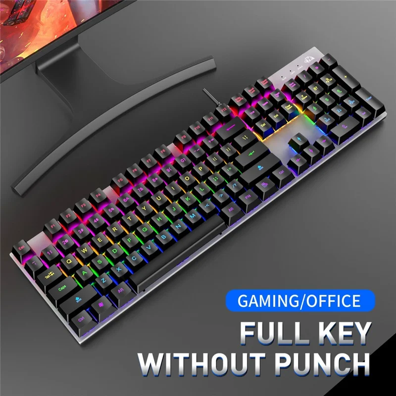 FREE WOLF K1 104 Keys Full Size Mechanical Gaming Keyboard RGB Backlit USB Keyboard for PC Gamer Laptop - Blue Switch