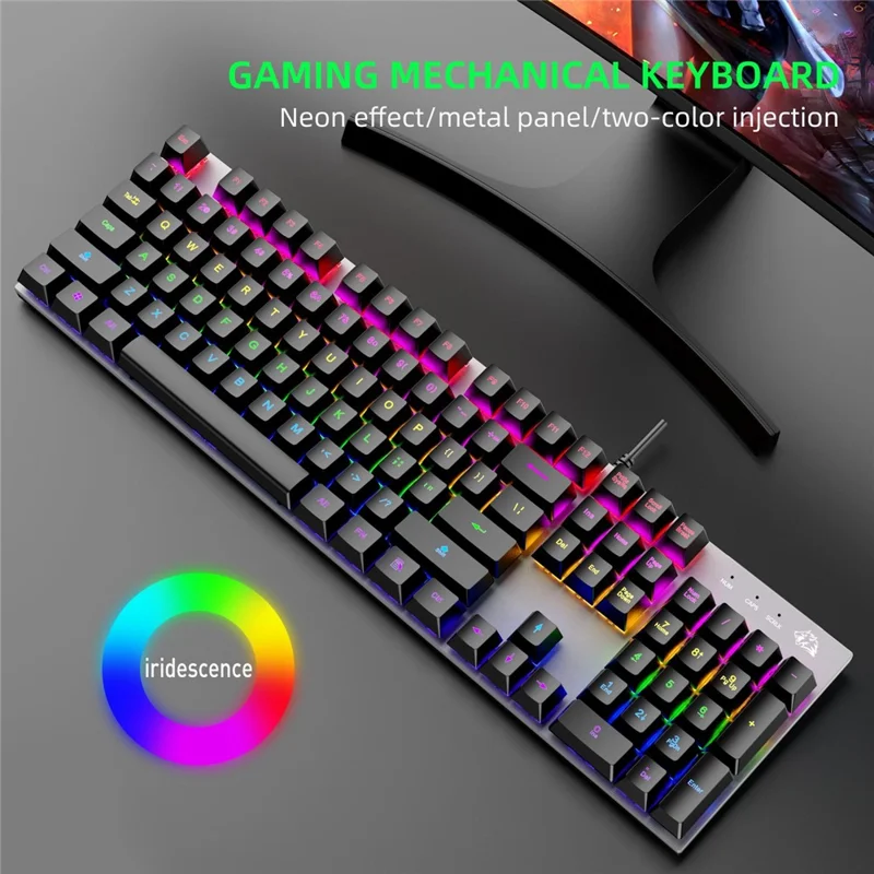 FREE WOLF K1 104 Keys Full Size Mechanical Gaming Keyboard RGB Backlit USB Keyboard for PC Gamer Laptop - Blue Switch