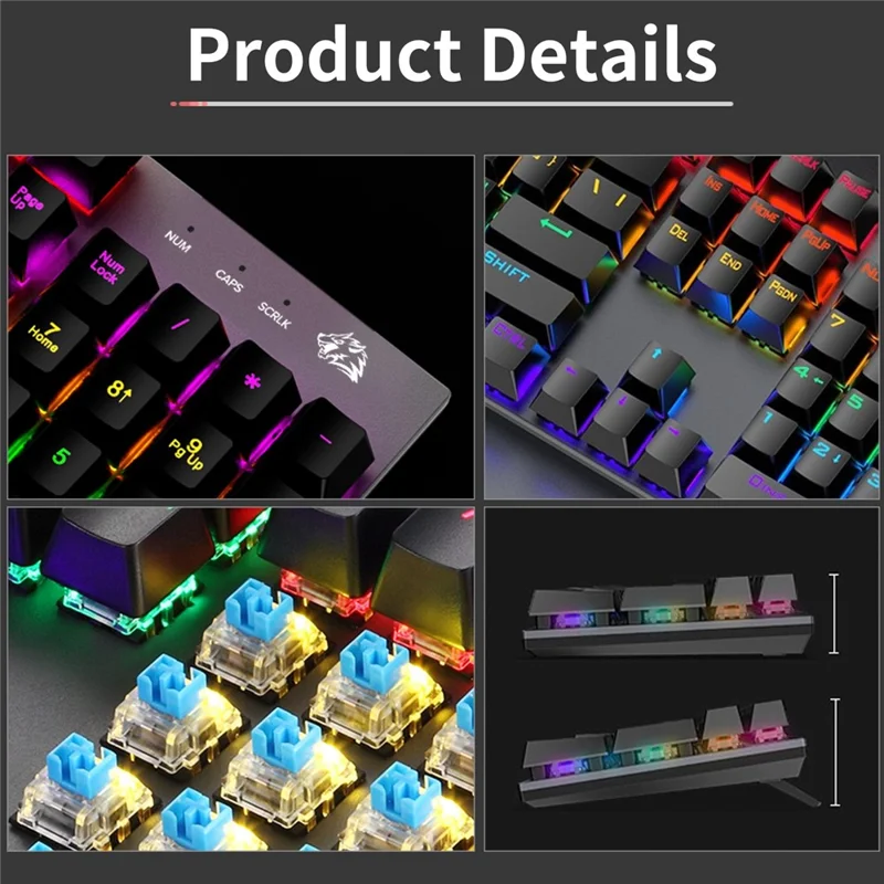 FREE WOLF K1 104 Keys Full Size Mechanical Gaming Keyboard RGB Backlit USB Keyboard for PC Gamer Laptop - Blue Switch