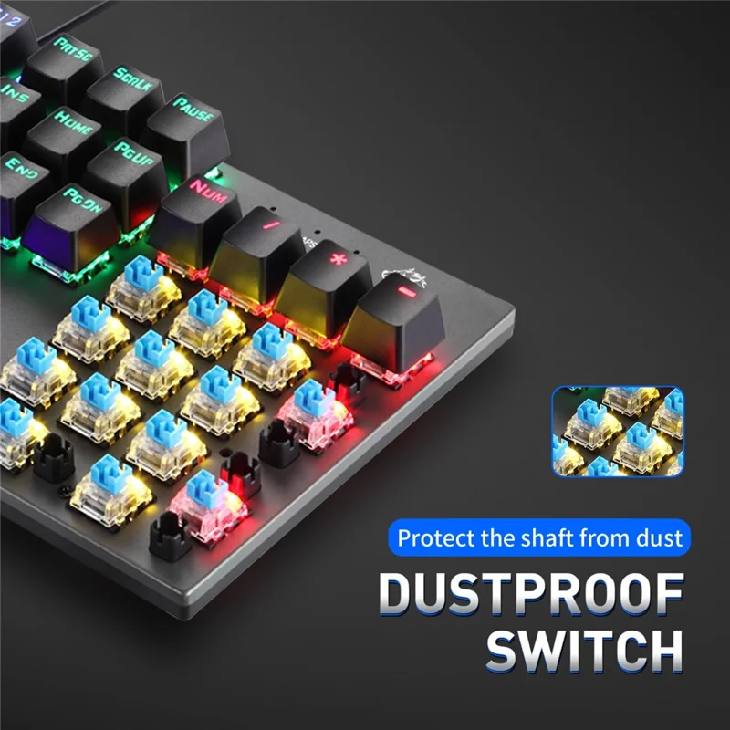 FREE WOLF K1 104 Keys Full Size Mechanical Gaming Keyboard RGB Backlit USB Keyboard for PC Gamer Laptop - Blue Switch