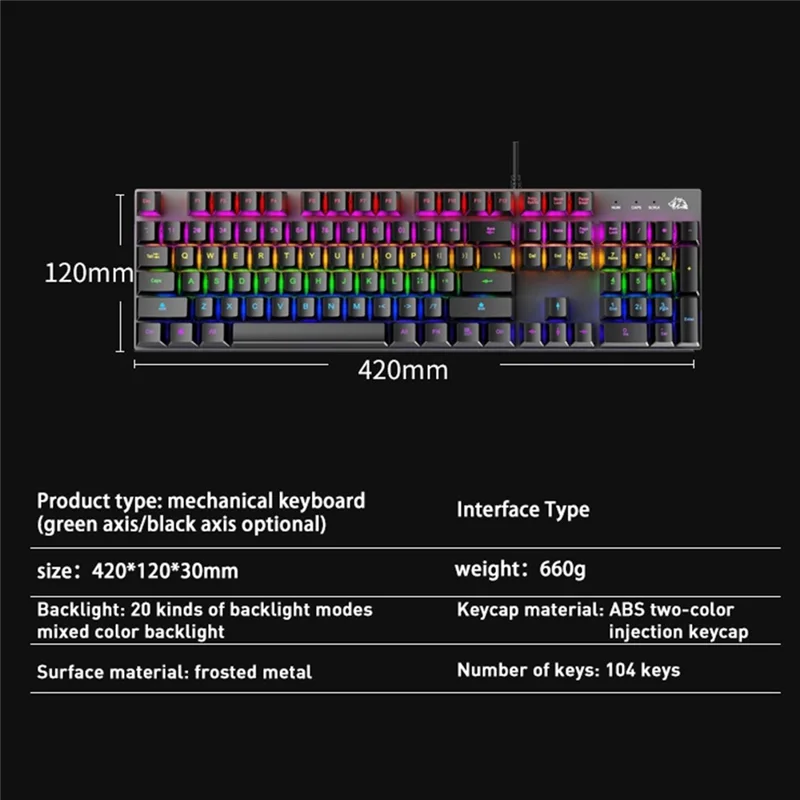 FREE WOLF K1 104 Keys Full Size Mechanical Gaming Keyboard RGB Backlit USB Keyboard for PC Gamer Laptop - Blue Switch