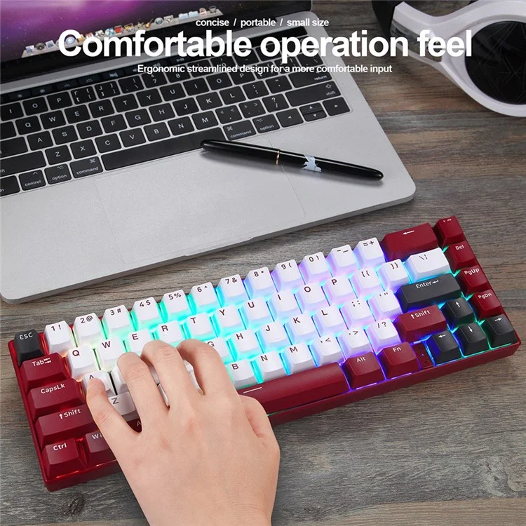 MOTOSPEED BK67 Clavier mécanique de jeu pour ordinateur portable 67 touches, rétroéclairage RVB, Bluetooth 5.0 sans fil / filaire - Rouge 