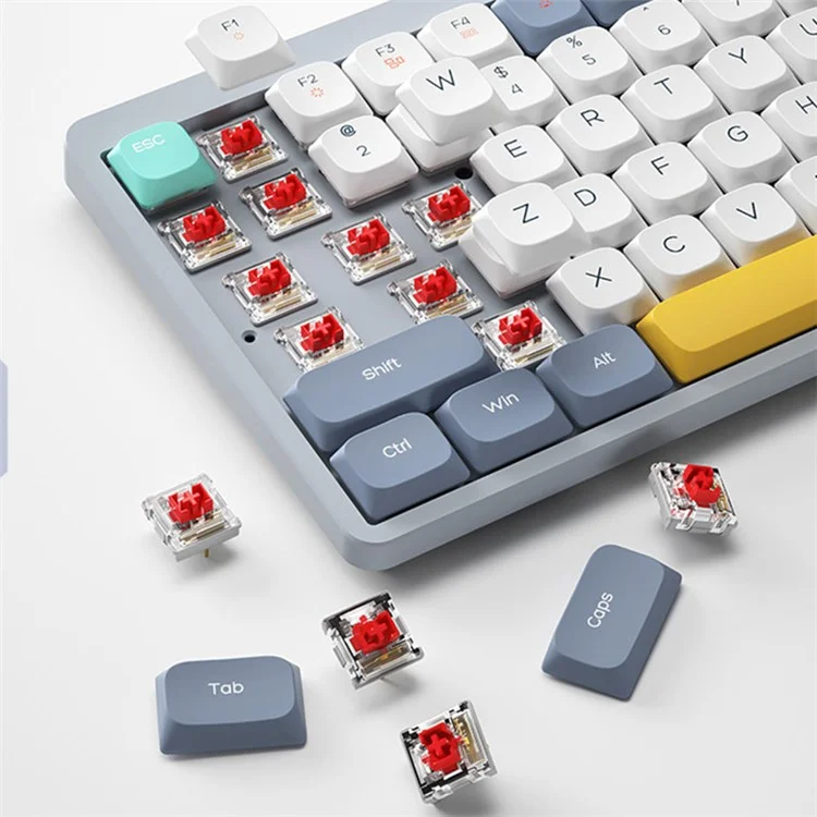 YK75 wiederaufladbare Bluetooth/Kabel/2,4-G-Funk-Tastatur mit Hintergrundbeleuchtung - Computermechanische Tastatur - Grau