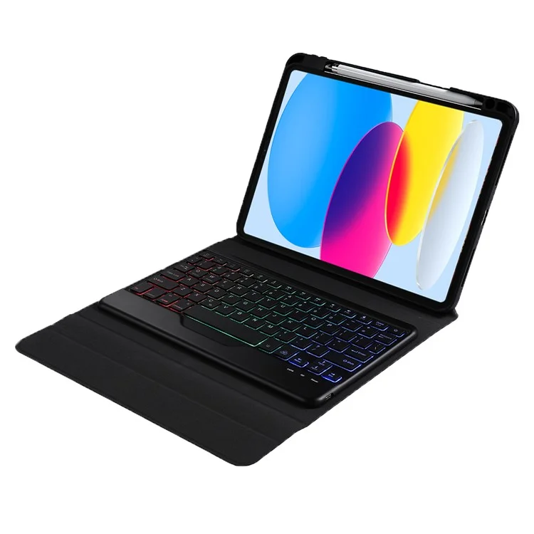 B10S für iPad 10.9 (2022) Kratzsichere Bluetooth-Tastatur, Tablettehülle, Ständer mit Stiftfach - Schwarz