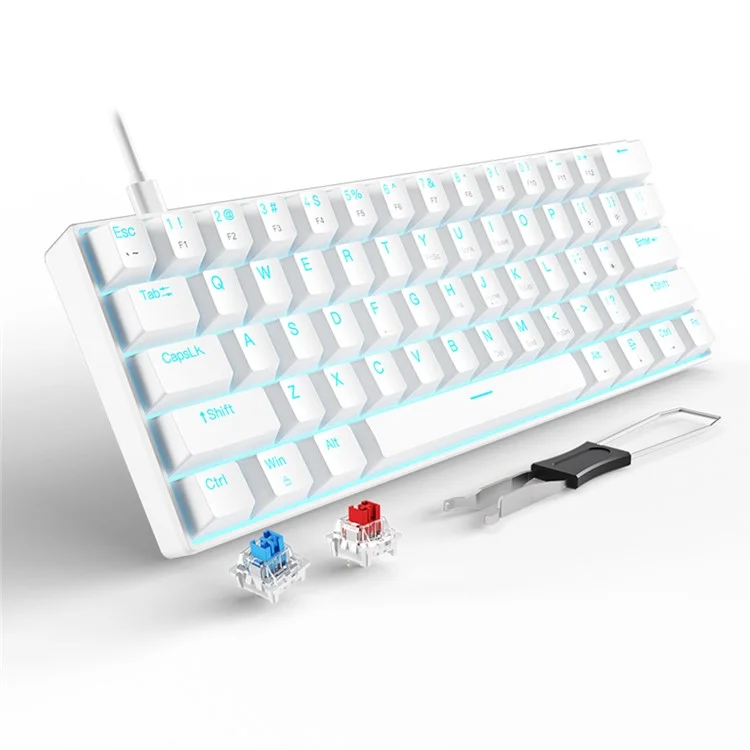 IBLANCOD K61 Mechanical Gaming Keyboard 61 Keys Wired / Wireless Keyboard Built-In 2000mAh Battery - White