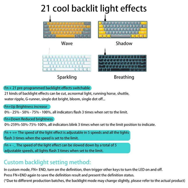 IBLANCOD K61 Mechanical Gaming Keyboard 61 Keys Wired / Wireless Keyboard Built-In 2000mAh Battery - White