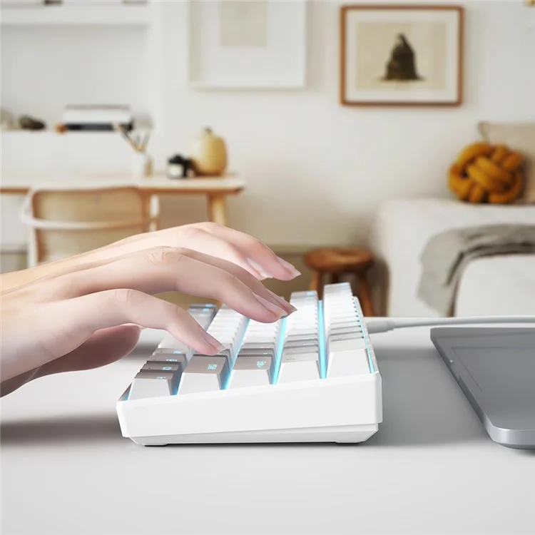 IBLANCOD K61 Mechanical Gaming Keyboard 61 Keys Wired / Wireless Keyboard Built-In 2000mAh Battery - White