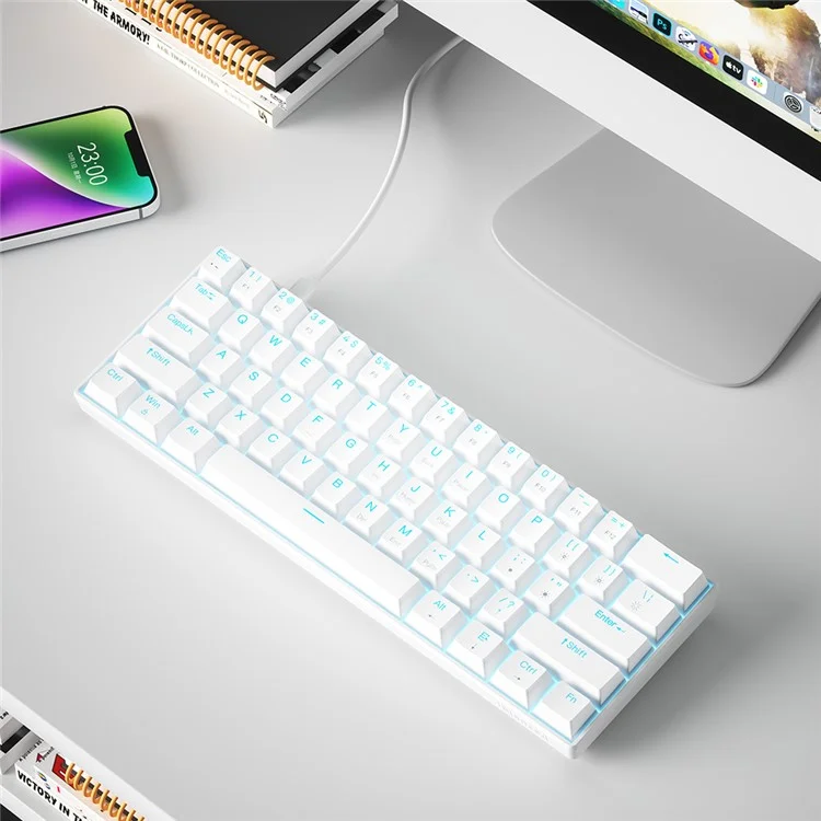 IBLANCOD K61 Mechanical Gaming Keyboard 61 Keys Wired / Wireless Keyboard Built-In 2000mAh Battery - White
