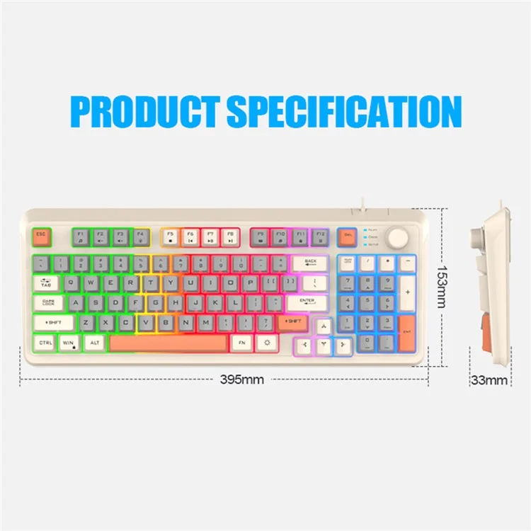 XUNFOX K82 94 touches Clavier de jeu filaire Couleurs mélangées rétroéclairé Clavier USB avec support - Légère lumière