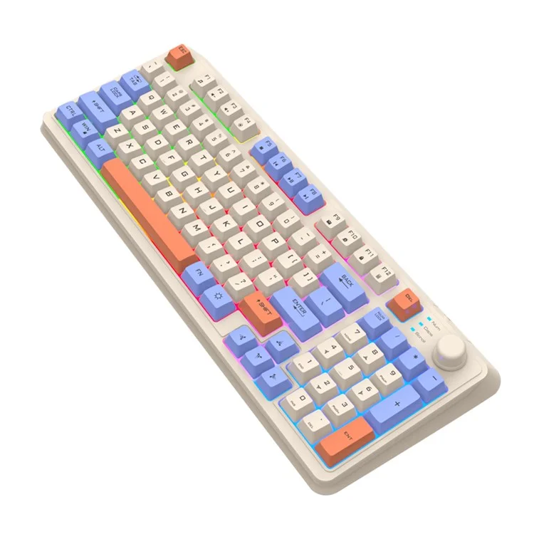 XUNFOX K82 94 Keys Gaming Wired Keyboard Mixed Color Backlit USB Keyboard with Kickstand - Lake Blue