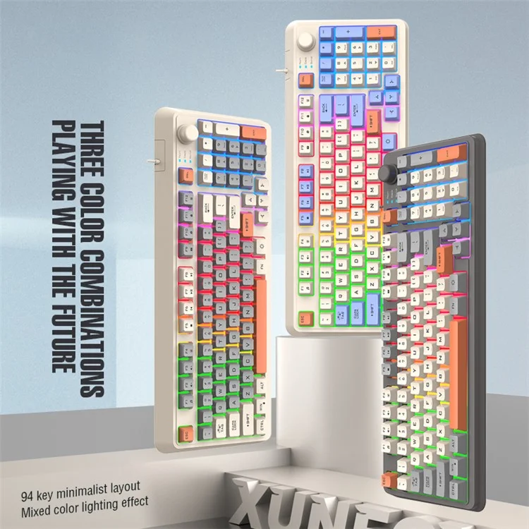 XUNFOX K82 94 Keys Gaming Wired Keyboard Mixed Color Backlit USB Keyboard with Kickstand - Lake Blue