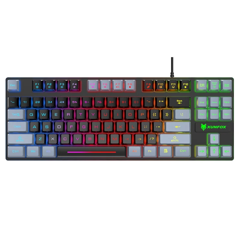 XUNFOX K10 USB Wired Mechanical Hand-Feel Keyboard 87 Keys Gamer Keyboard with Colorful Backlight - Black  /  Grey