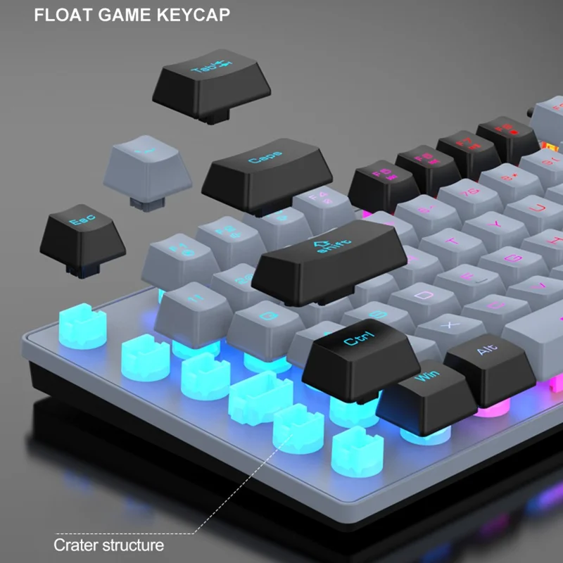 XUNFOX K10 USB Wired Mechanical Hand-Feel Keyboard 87 Keys Gamer Keyboard with Colorful Backlight - Black  /  Grey