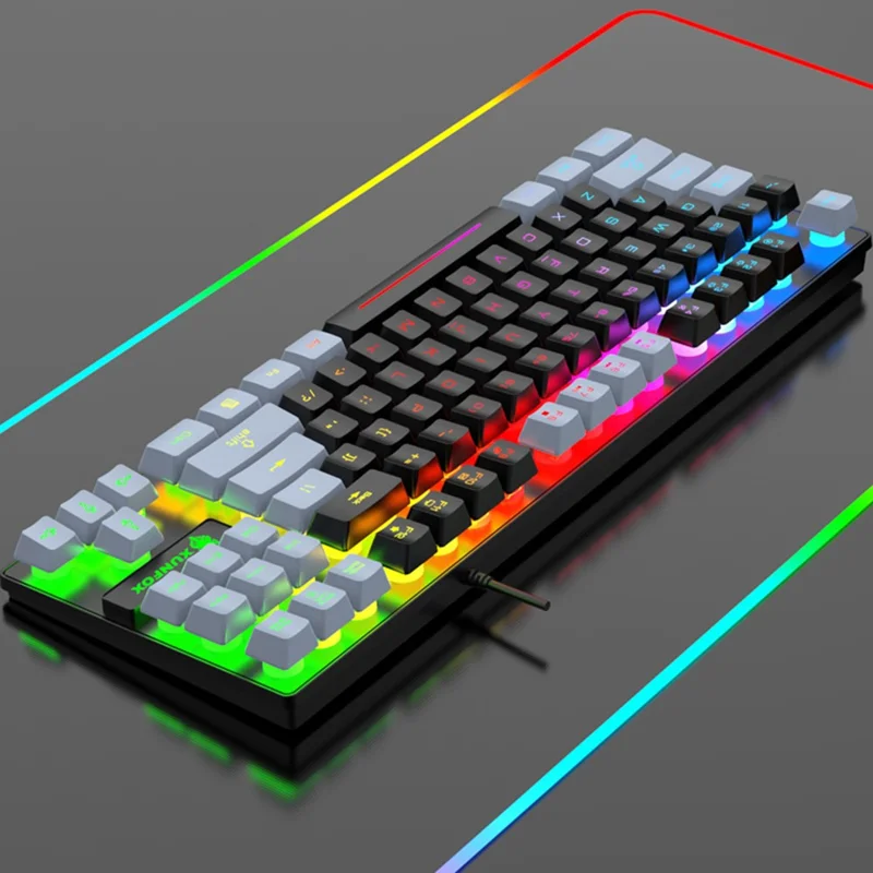 XUNFOX K10 USB Wired Mechanical Hand-Feel Keyboard 87 Keys Gamer Keyboard with Colorful Backlight - Black  /  Grey