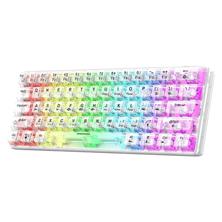XUNFOX K30 Pro Three Modes Transparent Mechanical Keyboard White Axis 61 Keys Gaming Keyboard with RGB Backlight - White