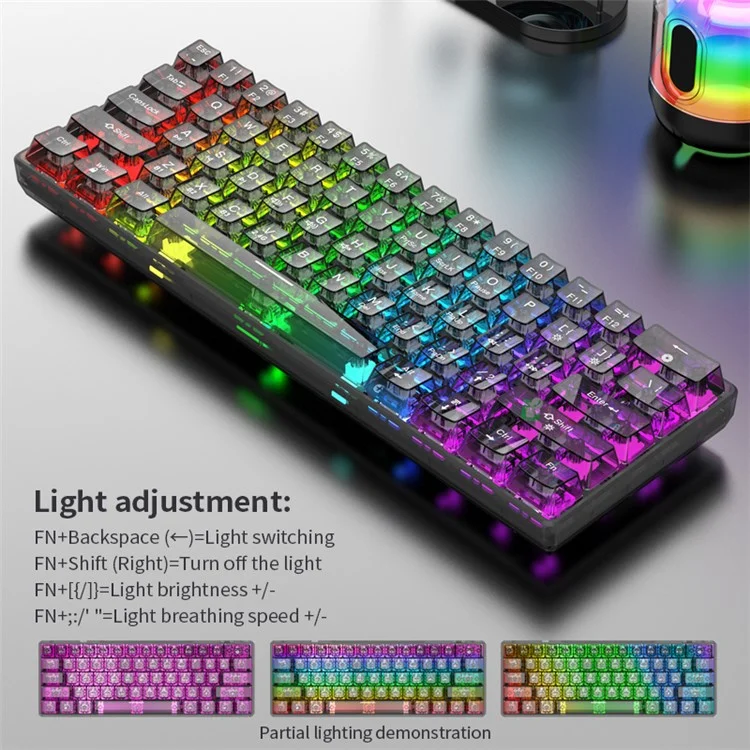 XUNFOX K30 Pro Three Modes Transparent Mechanical Keyboard White Axis 61 Keys Gaming Keyboard with RGB Backlight - White