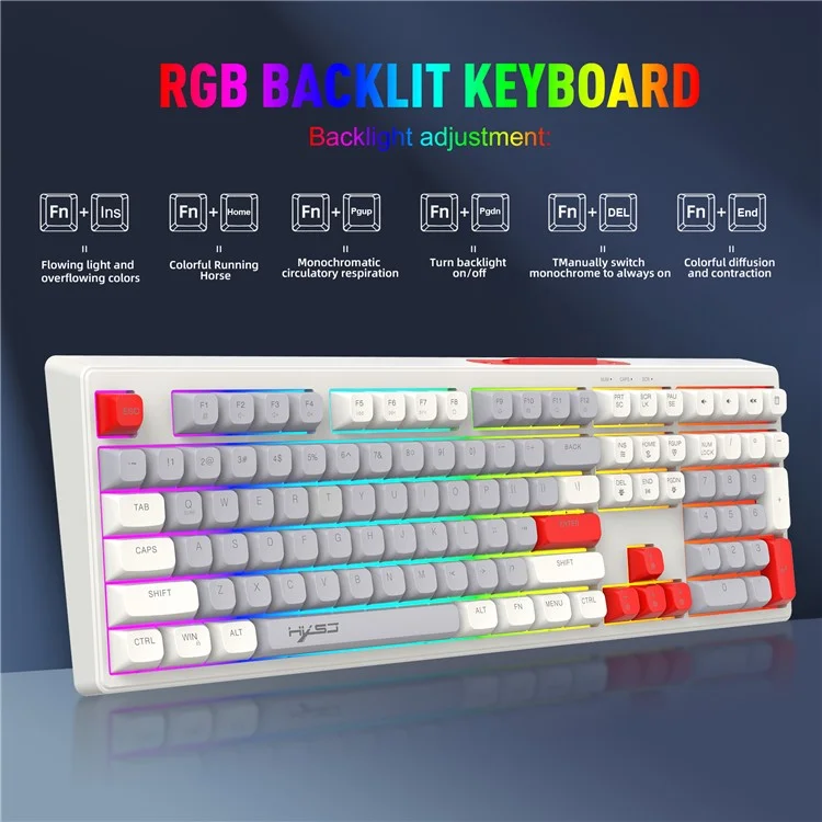 HXSJ V300 Teclado Mecânico de Jogos 108 Teclas RGB Streamer Backlit Ajustável com Fio - Cinza+Branco+Laranja