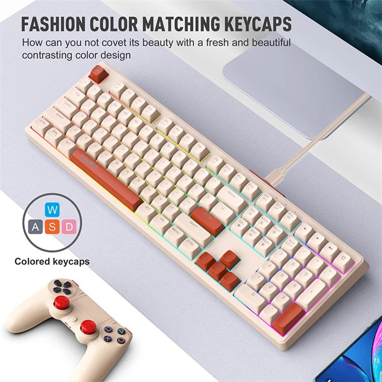 HXSJ V300 Teclado Mecânico de Jogos 108 Teclas RGB Streamer Backlit Ajustável com Fio - Cinza+Branco+Laranja