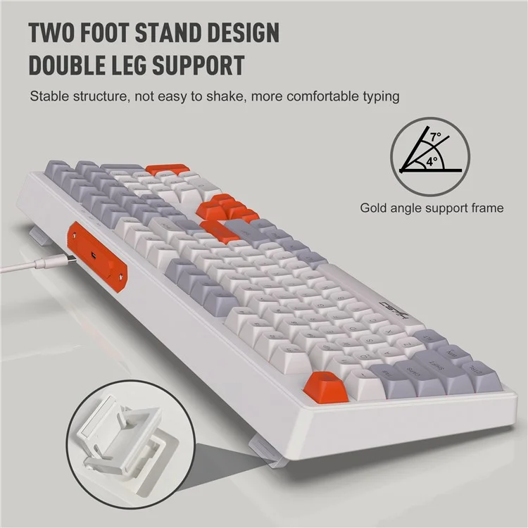 HXSJ V300 Teclado Mecânico de Jogos 108 Teclas RGB Streamer Backlit Ajustável com Fio - Cinza+Branco+Laranja