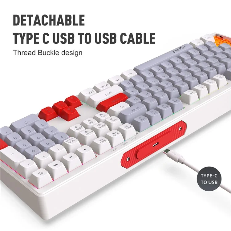 HXSJ V300 Teclado Mecânico de Jogos 108 Teclas RGB Streamer Backlit Ajustável com Fio - Cinza+Branco+Laranja