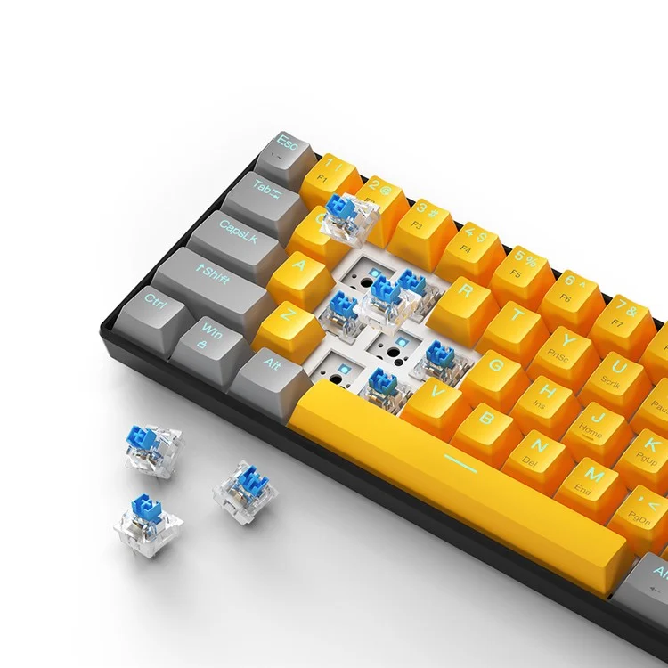 IBLANCOD K61 Mixed Color Keycap Mechanical Blue Backlight Gaming Keyboard for Computer - Yellow+Grey / Blue