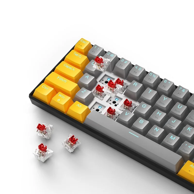IBLANCOD K61 Mixed Color Keycap Mechanical Blue Backlight Gaming Keyboard for Computer - Grey+Yellow / Red