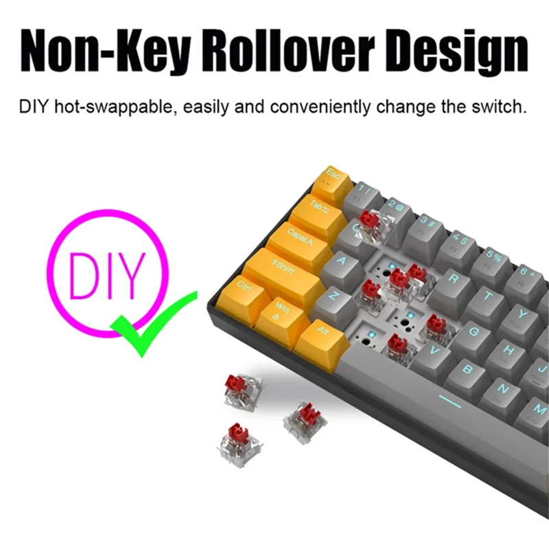 IBLANCOD K61 Mixed Color Keycap Mechanical Blue Backlight Gaming Keyboard for Computer - Grey+Yellow / Red
