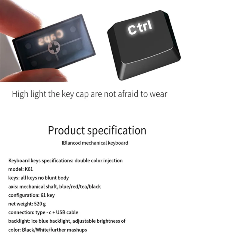 IBLANCOD K61 Mixed Color Keycap Mechanical Blue Backlight Gaming Keyboard for Computer - Grey+Yellow / Red