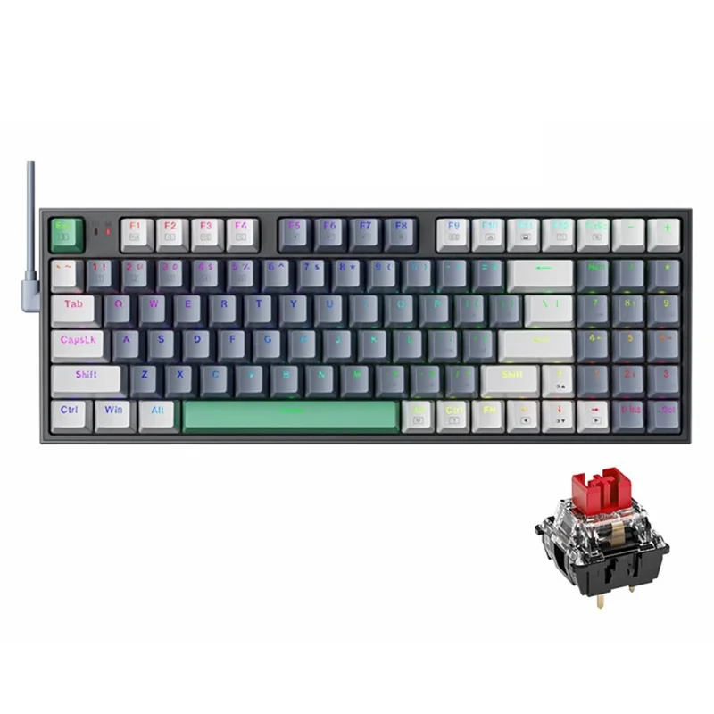 MACHENIKE K500-94 Wired Gaming Keyboard RGB Backlight Mechanical Feel Ergonomic Keyboard - Red Switch / Grey
