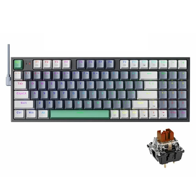 MACHENIKE K500-94 Teclado de Juegos con Cable, Retroiluminación RGB, Sensación Mecánica, Ergonómico - Interruptor Marrón / Gris