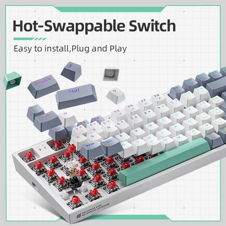 MACHENIKE K500-94 Teclado de Juegos con Cable, Retroiluminación RGB, Sensación Mecánica, Ergonómico - Interruptor Marrón / Gris
