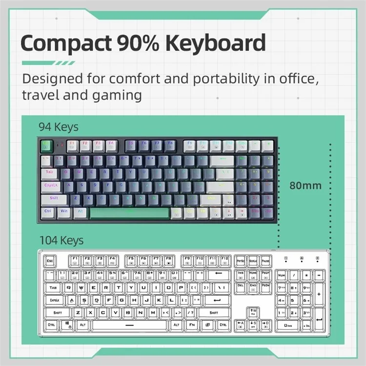 MACHENIKE K500-94 Teclado de Juegos con Cable, Retroiluminación RGB, Sensación Mecánica, Ergonómico - Interruptor Marrón / Gris