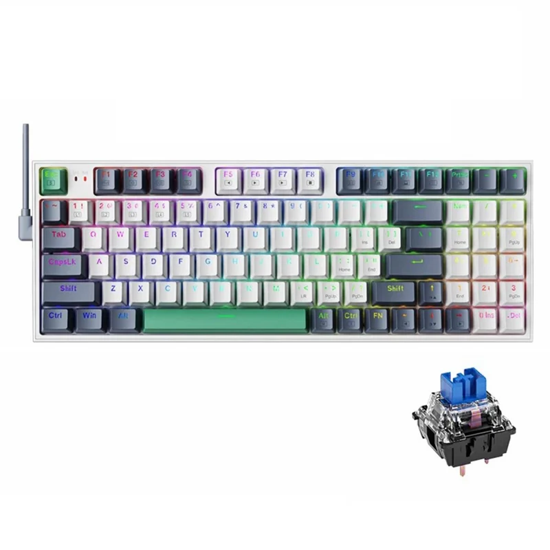 MACHENIKE K500-94 Wired Gaming Keyboard RGB Backlight Mechanical Feel Ergonomic Keyboard - Blue Switch / White