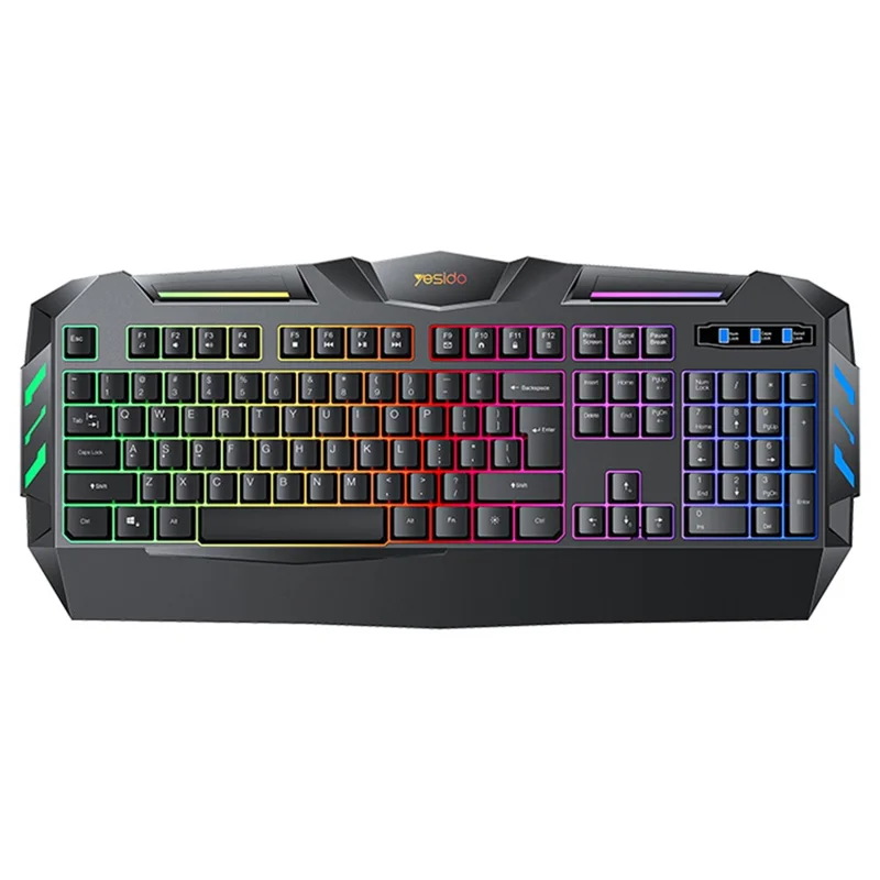 YESIDO KB21 Teclado con Cable USB de 1,5 m, Teclado de Juego de 104 teclas con Luz de Respiración