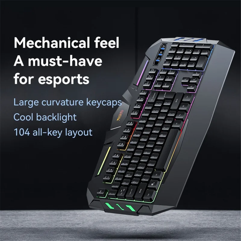YESIDO KB21 Teclado con Cable USB de 1,5 m, Teclado de Juego de 104 teclas con Luz de Respiración