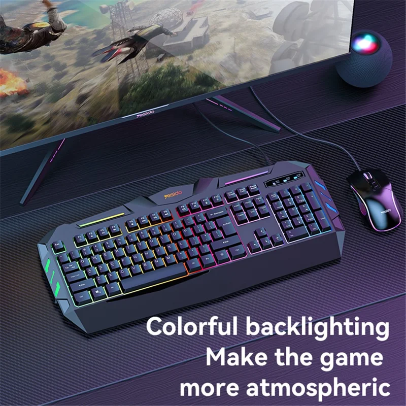YESIDO KB21 Teclado con Cable USB de 1,5 m, Teclado de Juego de 104 teclas con Luz de Respiración