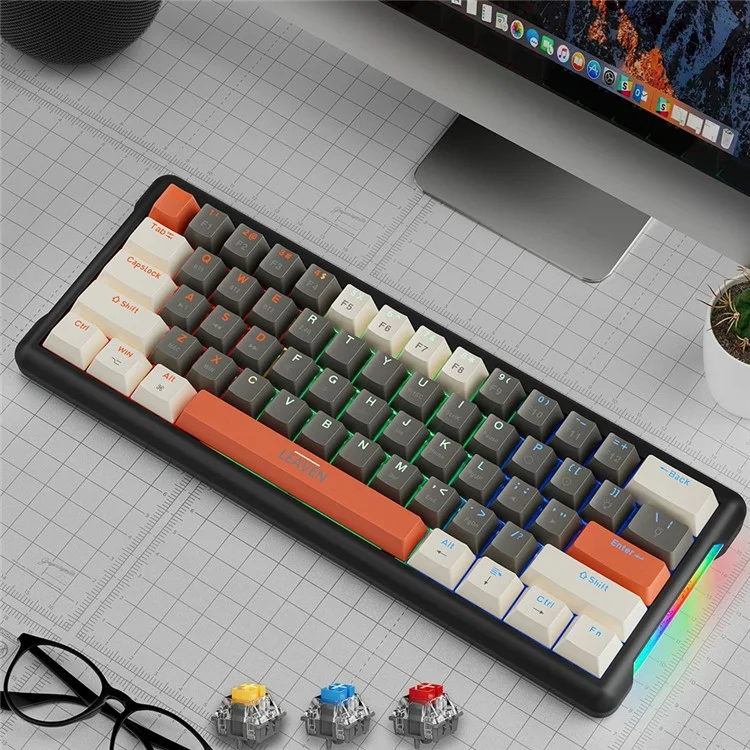 LEAVEN K610 1.6m Wired 61-key Water-Cooled E-Sports Gaming Mechanical Keyboard, Classic Version - White+Grey+Orange / Red Switch