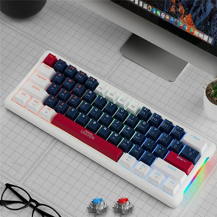 LEAVEN K610 1.6m Wired 61-key Water-cooled E-sports Gaming Mechanical Keyboard, Classic Version - White+Blue+Red / Red Switch