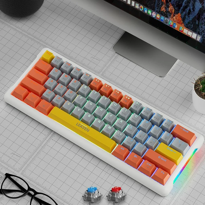 LEAVEN K610 1.6m Wired 61-key Water-cooled E-sports Gaming Mechanical Keyboard, Classic Version - Orange+Grey+Yellow / Red Switch