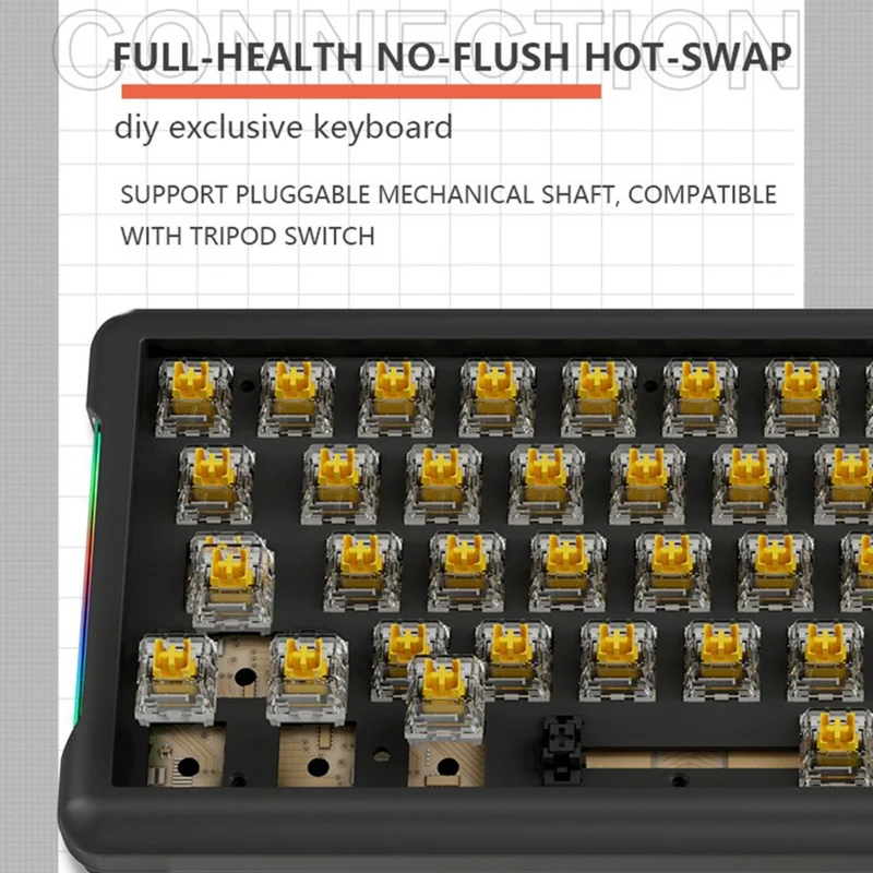 LEAVEN K610 1.6m Wired 61-key Water-cooled E-sports Gaming Mechanical Keyboard, Classic Version - Orange+Grey+Yellow / Red Switch