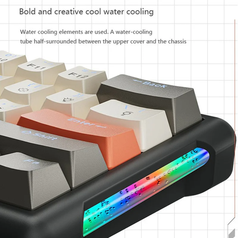 LEAVEN K610 1.6m Wired 61-key Water-cooled E-sports Gaming Mechanical Keyboard, Classic Version - Orange+Grey+Yellow / Red Switch