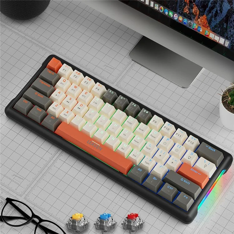 LEAVEN K610 1.6m Wired 61-key Water-cooled E-sports Gaming Mechanical Keyboard, Classic Version - Grey+White+Orange / Blue Switch