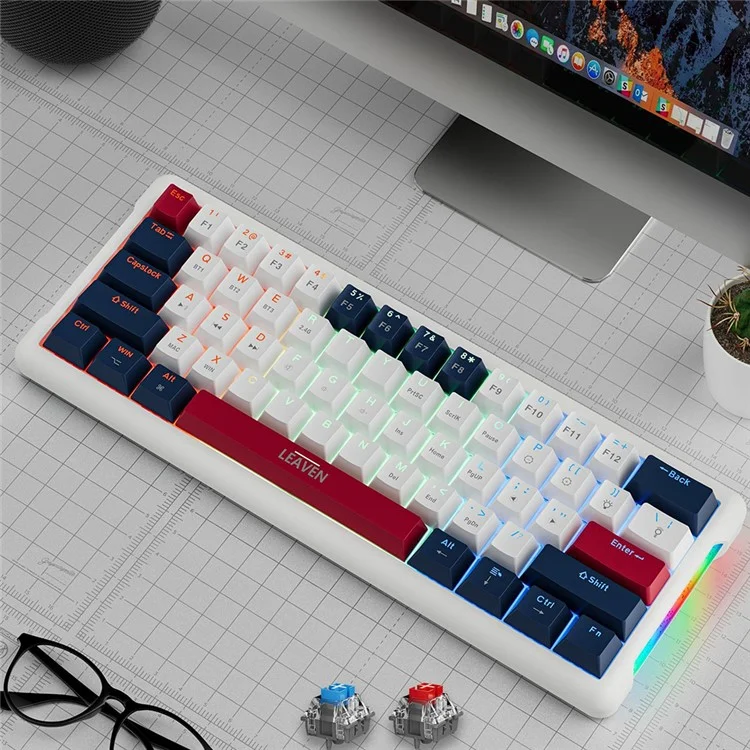 LEAVEN K610 1.6m Wired 61-key Water-cooled E-sports Gaming Mechanical Keyboard, Classic Version - Blue+White+Red / Blue Switch